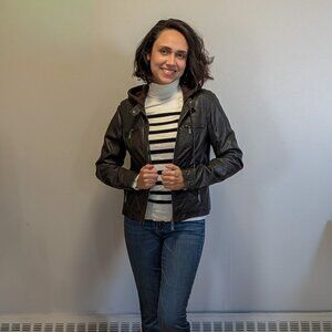 Brown Faux Leather Jacket with Hoodie